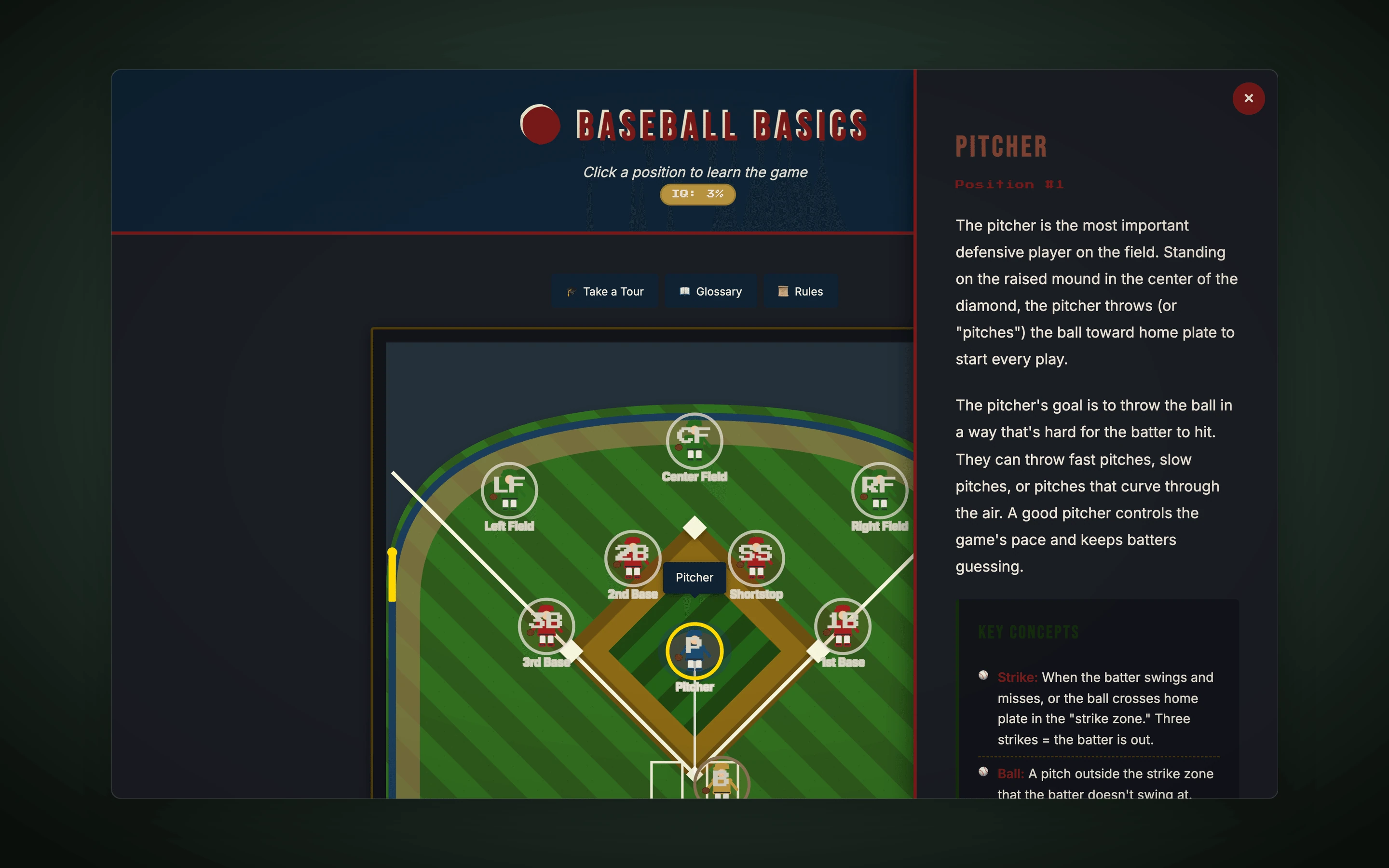 Animated play diagram showing a double play sequence on the field