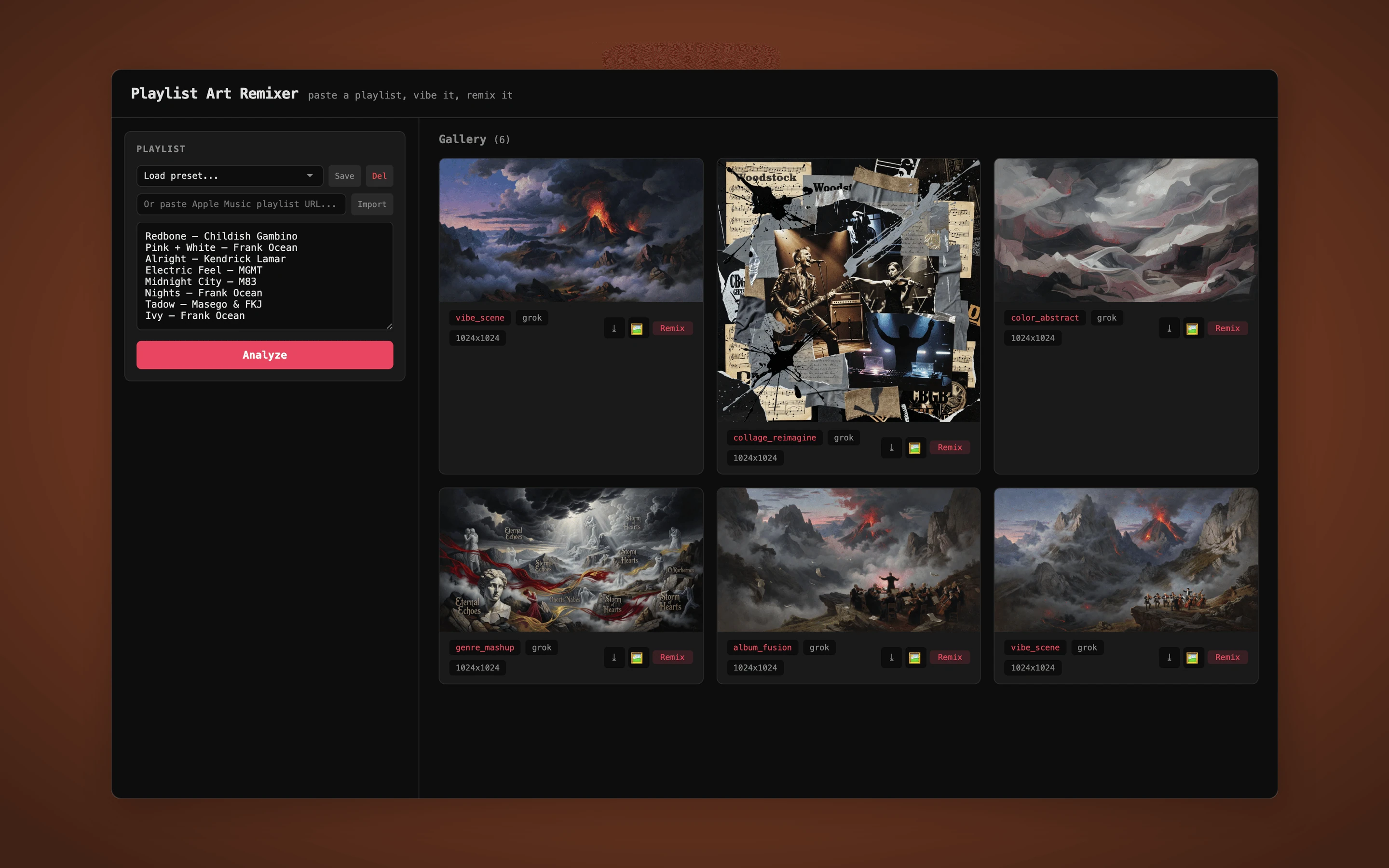Playlist Mixer showing generation strategies and text overlay options